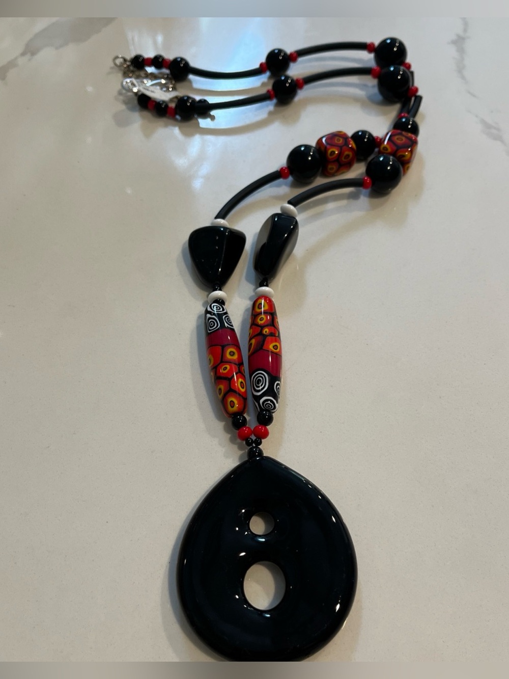 Statement necklace/pendant with Mosaic Patterned Murano Glass Bead Tube.